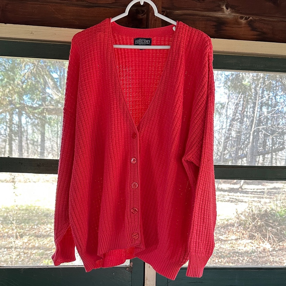 Vintage Lands' End Coral Cardigan Sweater XL